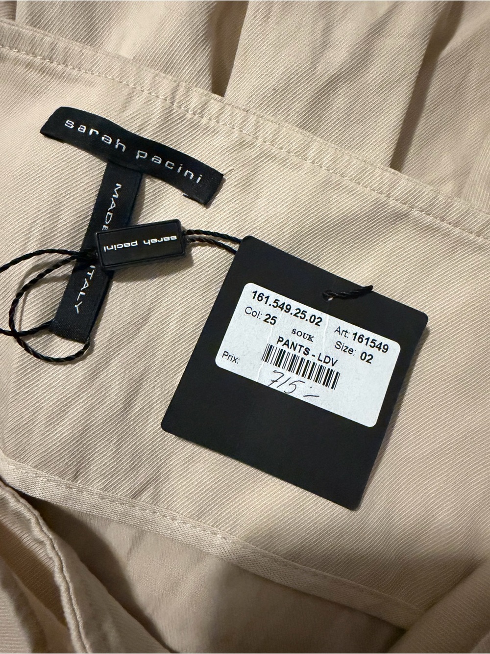 Sarah Pacini Neutral Beige Drawstring Pants - Picture 3 of 3